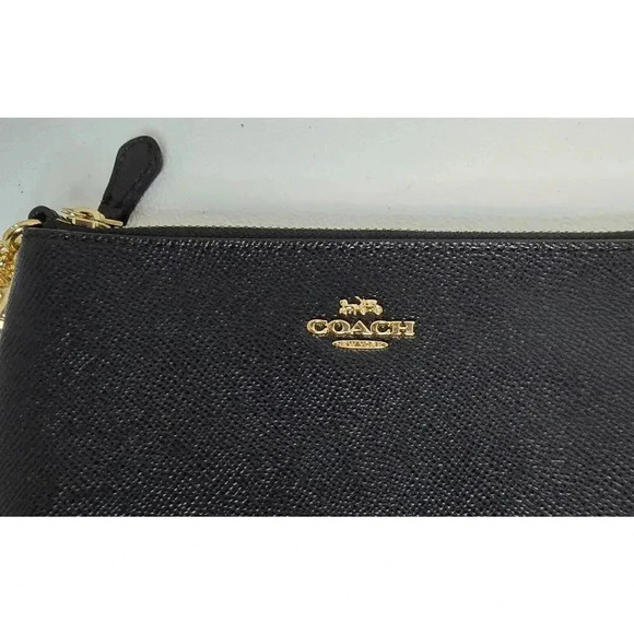COACH ZIP WRISTLET F73044 WITH CHAIN BLACK CROSSGRAIN LEATHER NEW NWOT - Picture 2 of 7